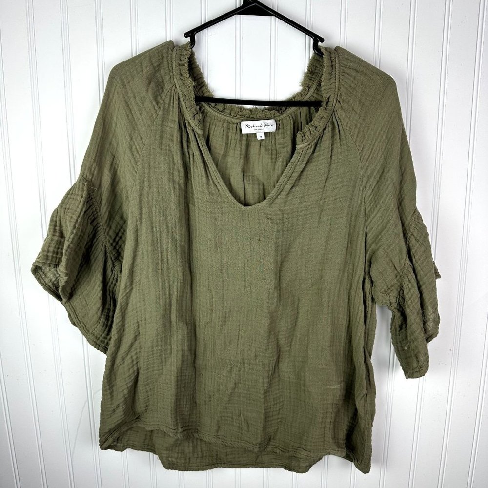 Michael Stars Blouse Gauze Ruffle sleeve V-neck Size Medium